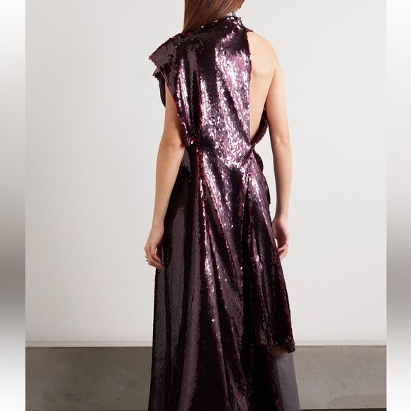 AWAKE ASYMMETRIC DRAPED DRESS BURGUNDY 40FR 6-8US - Picture 3 of 9